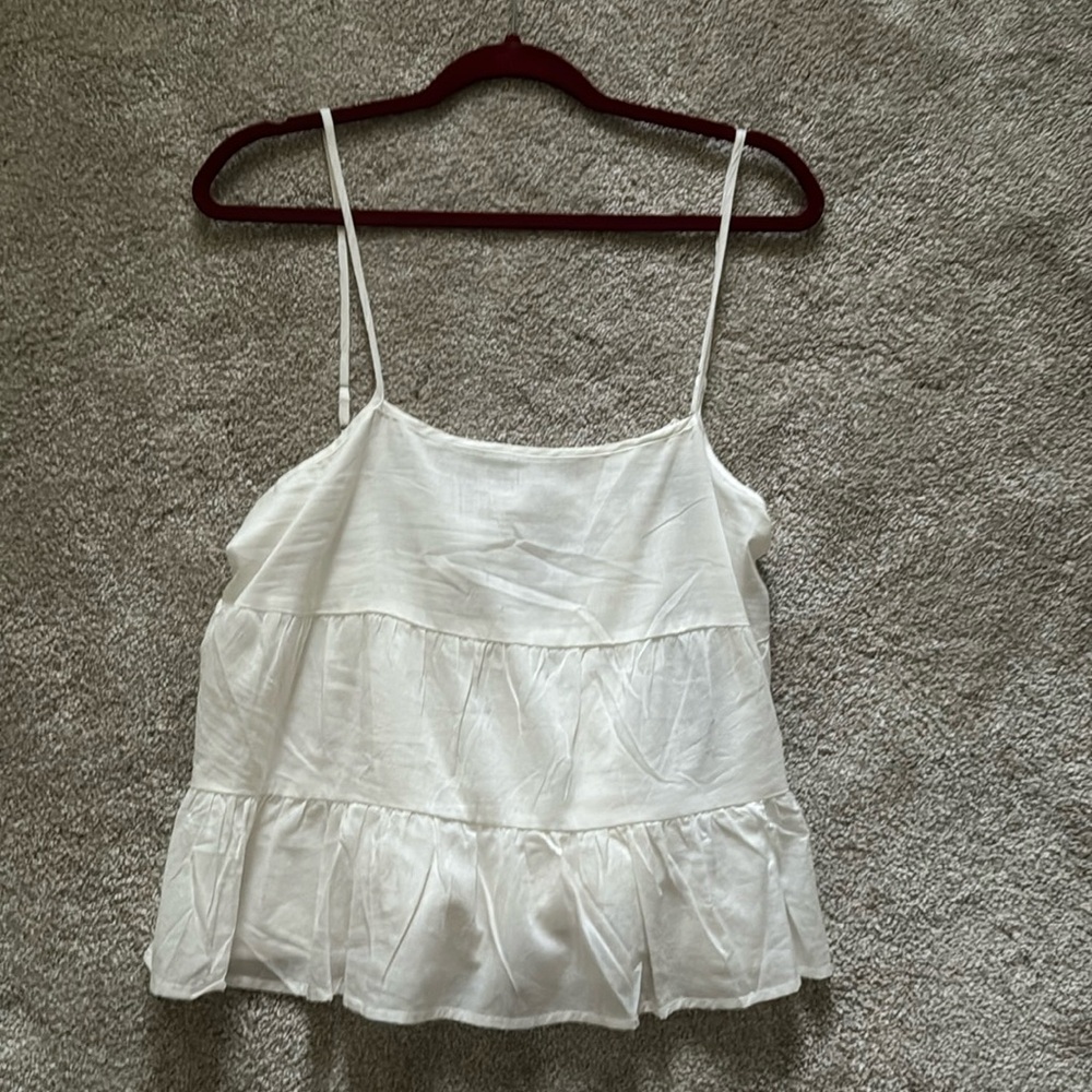 On The Air White Lace-Up Ruffled Tank Top